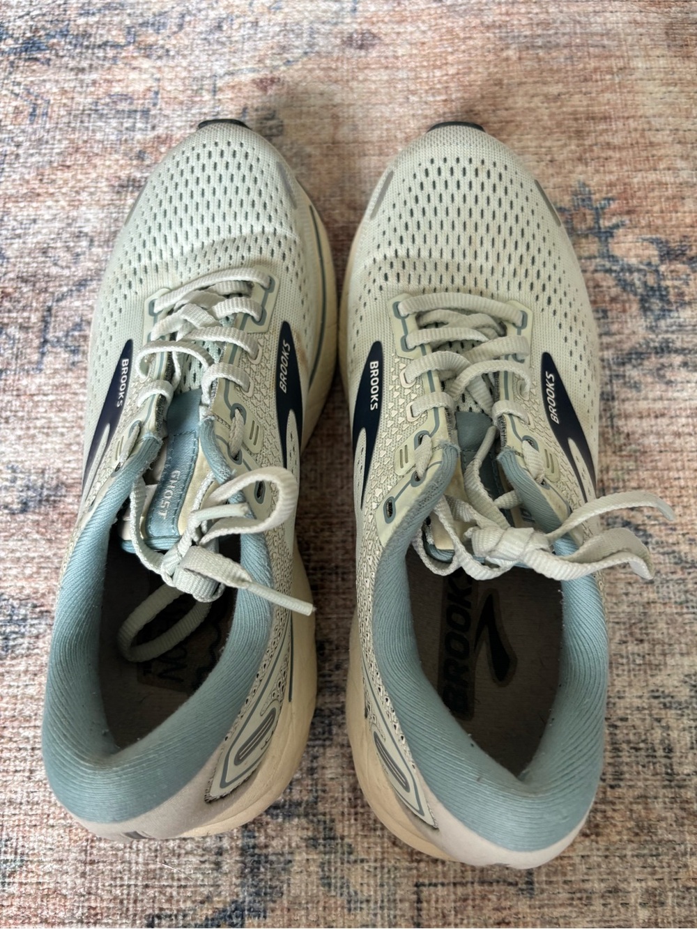 Brooks Ghost Running Shoes - Beige with Teal/Navy Accents - Picture 4 of 14